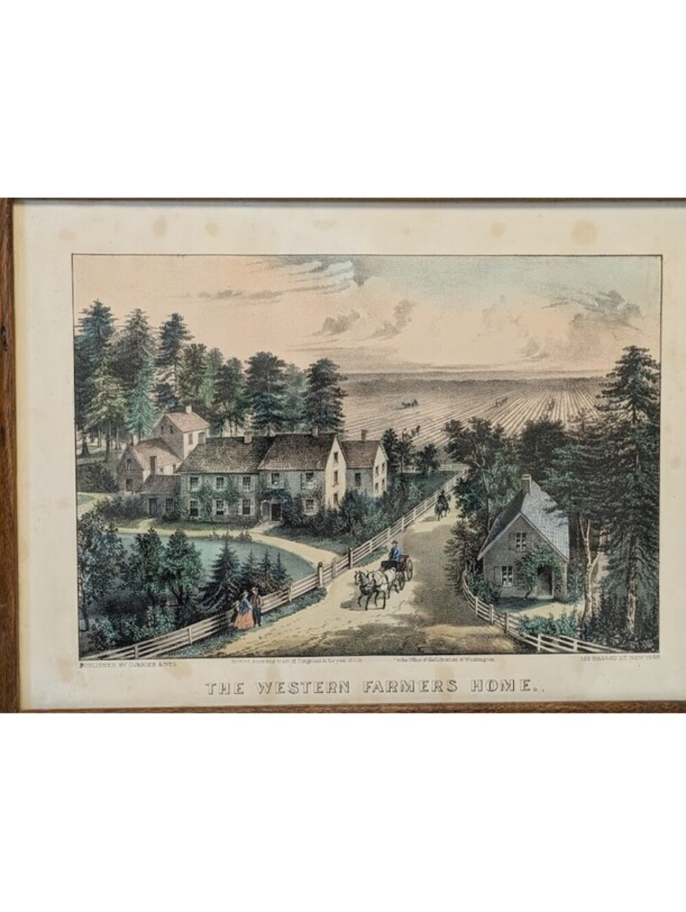 Currier & Ives Hand Colored Lithograph Print The Western Farmers Home Antique